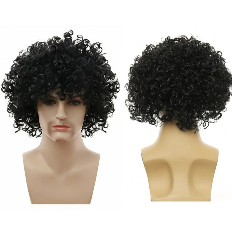 Perruques synthétiques bouclées unisexes, chapeau Disco Hippie Rock Punk Style Afro pour hommes et femmes, perruques de Cosplay de fête d'halloween, couvre-chef