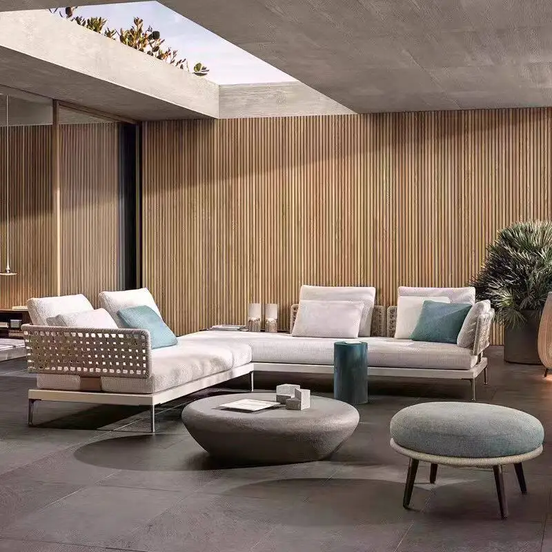 Outdoor Sofa Courtyard Waterproof Rattan Villa Garden Hotel Outdoor Leisure Terrace Sofa Rattan Furniture Combination