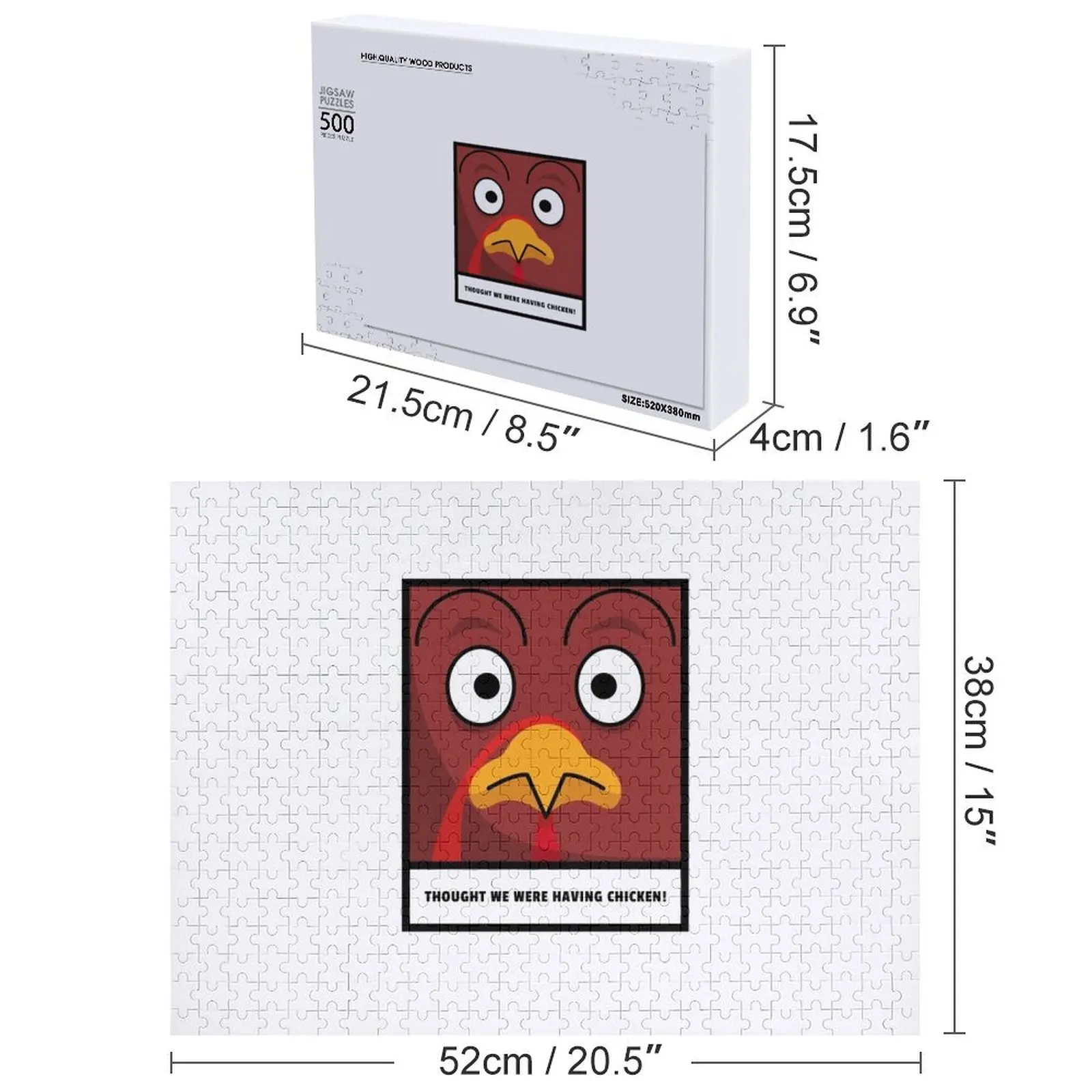Kalkun yang terkejut karena menyadari itu adalah waktu makan malam Puzzle Kayu Jigsaw Untuk Dewasa Hadiah Anak-Anak yang Dipersonalisasi Karya Seni Puzzle