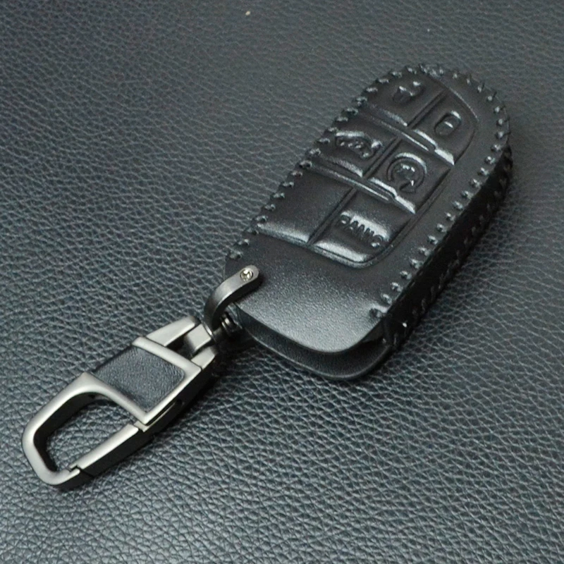 Leather Remote Car Key Fob Cover Case For Jeep Grand Cherokee Renegade Dodge Charger Challenger Dart Journey Chrysler