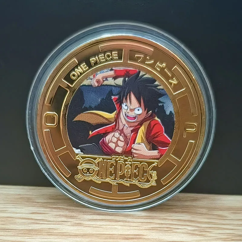 Anime One Piece Luffy koin koleksi koin peringatan kartun Chopper emas berwarna koin logam hadiah ulang tahun anak-anak mainan