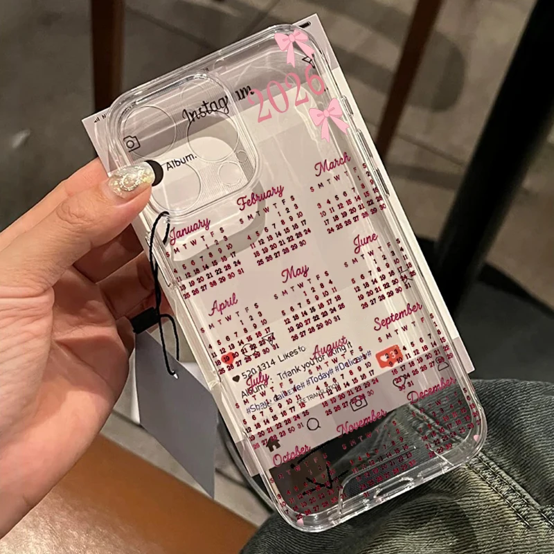 קייסים שקופים עם דוגמת לוח שנה חדשה לאייפון 16 פרו מקס 15 13 11 12 14 17 פרו מקס פלוס סיליקון שקוף עמיד במכות