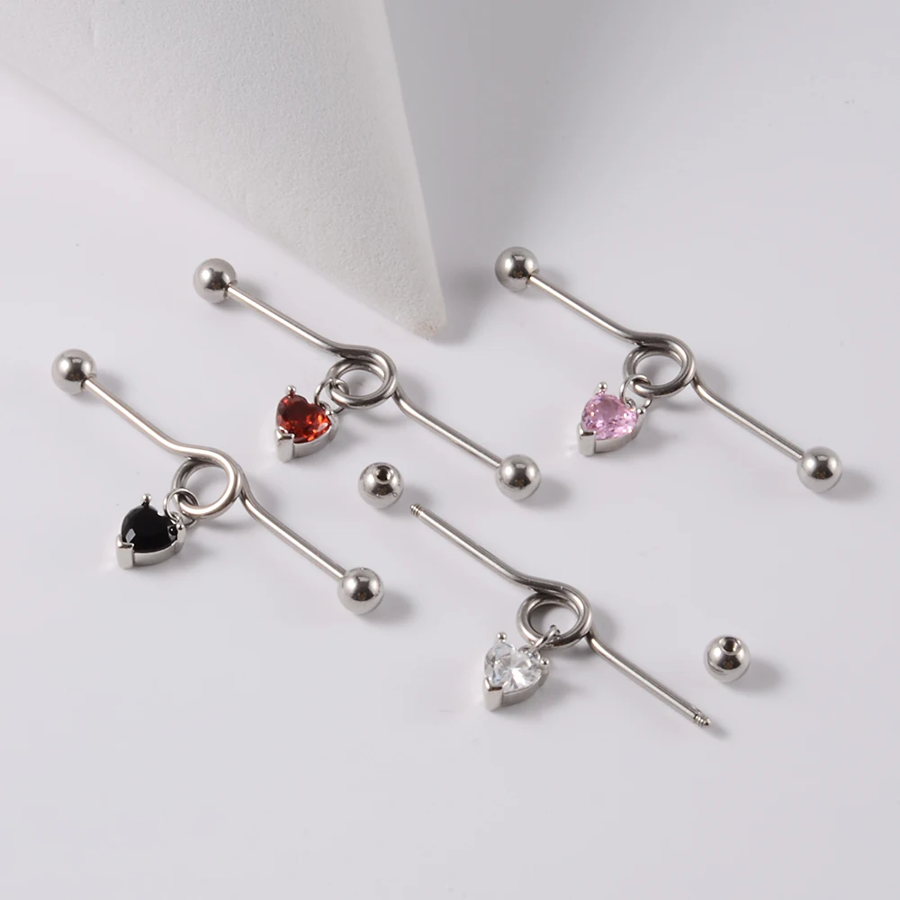 1PC Surgical Steel Heart Zircon Devil  Industrial Barbell Ring Earrings Straight Barbell Ear Cartilage Helix Piercing Jewelry