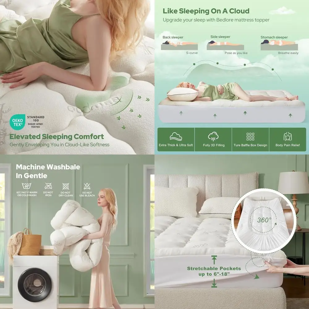 

Bamboo Viscose Pillow Top Mattress Pad for 6-18 Mattresses, Breathable Soft Topper for Back Pain Relief