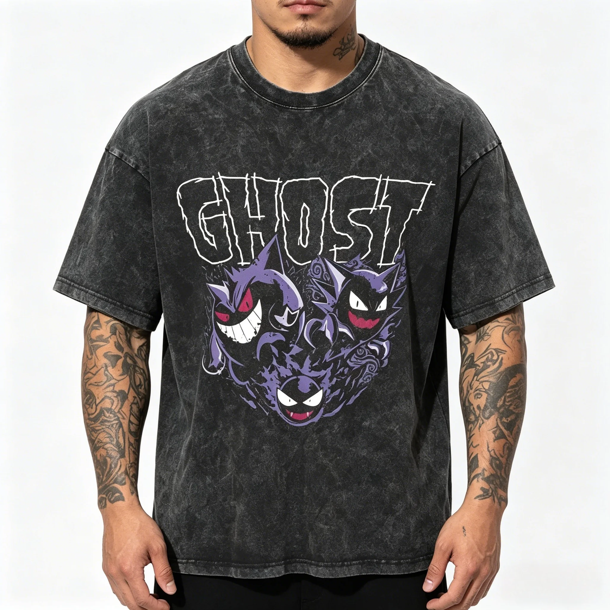 

Ретро-футболка с графическим принтом Gengar Gastly Haunter Ghost, хлопковая, с круглым вырезом, в стиле стритвир, для любителей аниме, для мужчин и женщин