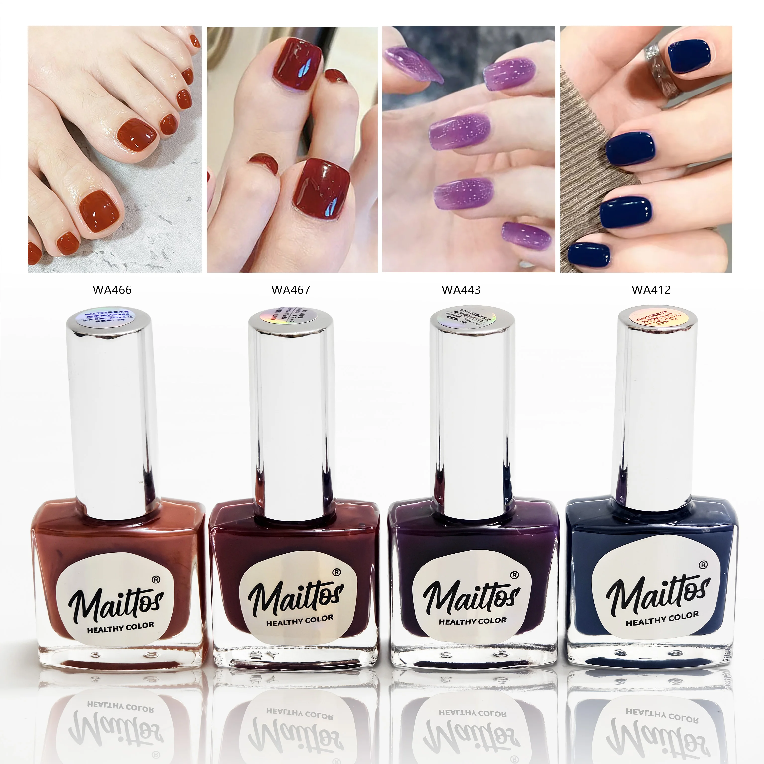 

12mlx4 [412/443/466/467] pumpki, red, ice purple, blue Water-based Nail Polish, Oderless, dry quickly, No need lamp, easy tear