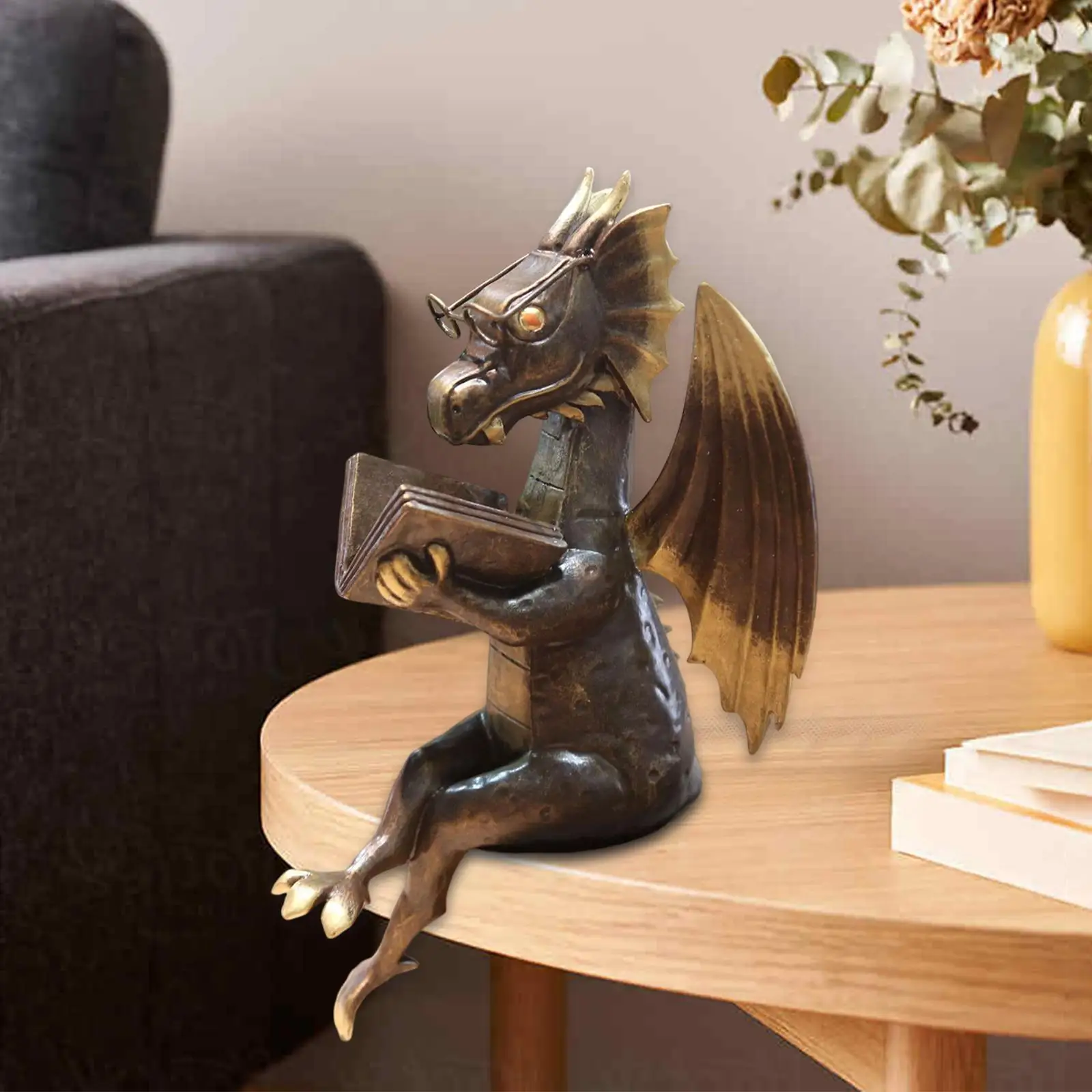 Dragon Reading Books Home Decor Dragon Decor Sculpture Dragon Sculpture for Bookshelf