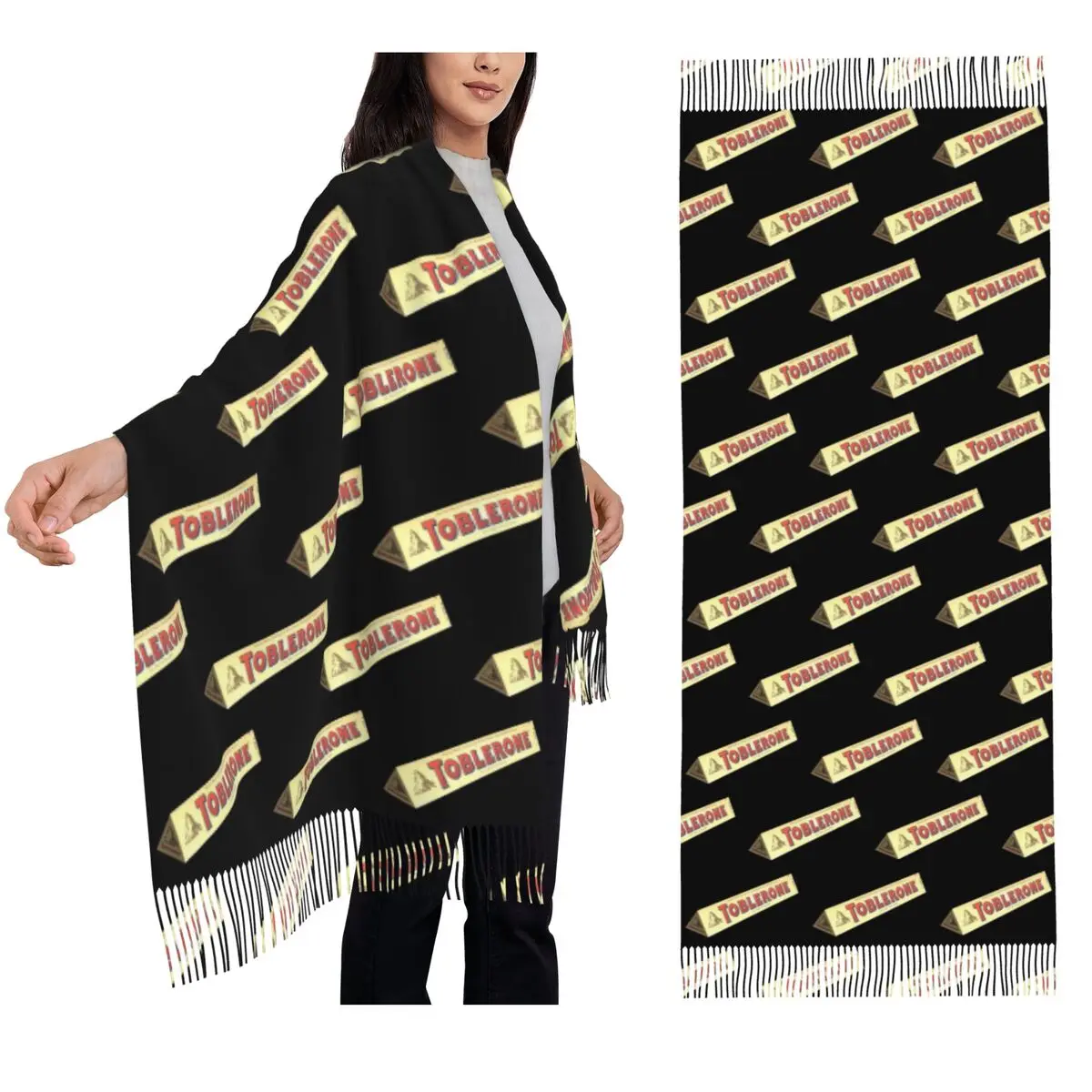 Chocolat Tobler Toblerone 1959 Tim Print 2 Scarf Tassel Scarves for Women Soft Warm Shawls and Wraps Large Shawl Wrap