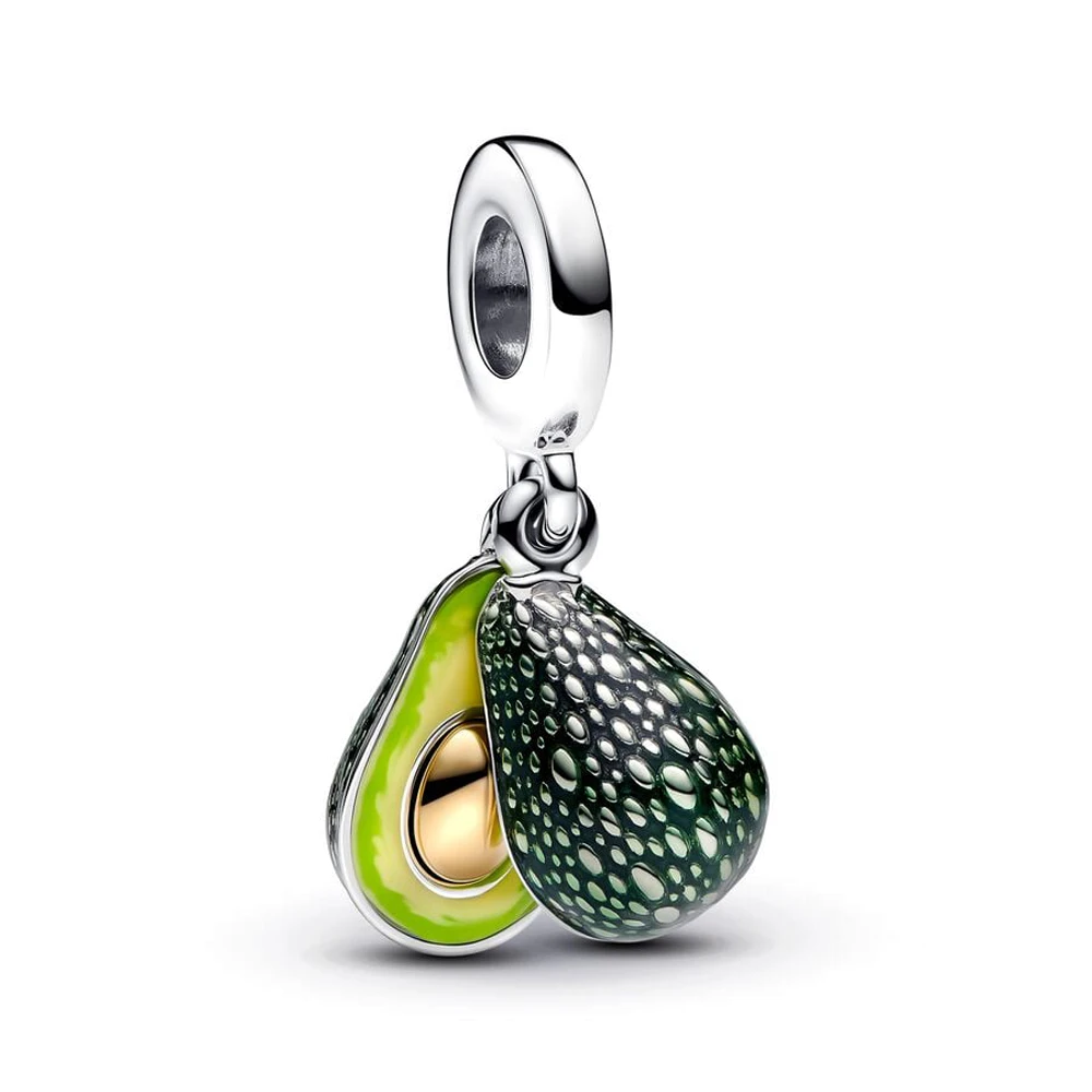 New Popular Avocado Double Dangle Charm Fit Original Pan Bracelet Gift for Women Summer Jewelry Making Fruit Pendant Beads