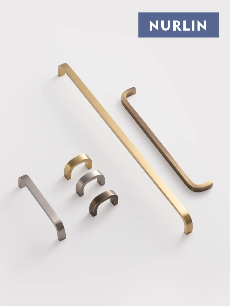 Nurlin Solid Brass Bent Design Cabinet Door Handles Simple Style Multiple Sizes Drawer Pulls for Wardrobes