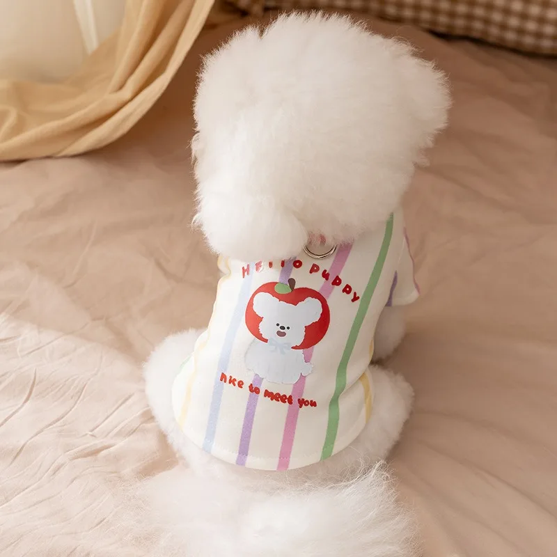 

Dog Striped T-Shirt Pet Bottoming Shirt Yorkshire Terrier Two-legged Puppy Clothes Fashionable Striped Teddy Vest Comfortable