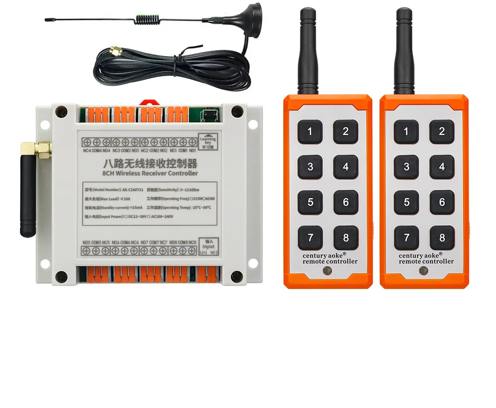 

433 МГц 1000 м промышленный DC 12 В 24 В 36 В 8CH RF беспроводной пульт дистанционного управления верхний дорожный кран система приемник присоски антенна