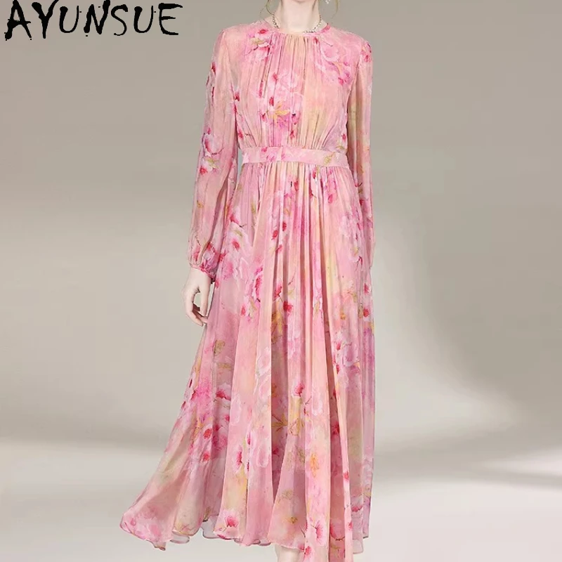 

AYUNSUE 100% натуральное шелковое платье из тутового шелкопряда, элегантные платья высокого класса для женщин, летняя женская одежда с принтом, Vestidos De Mujer