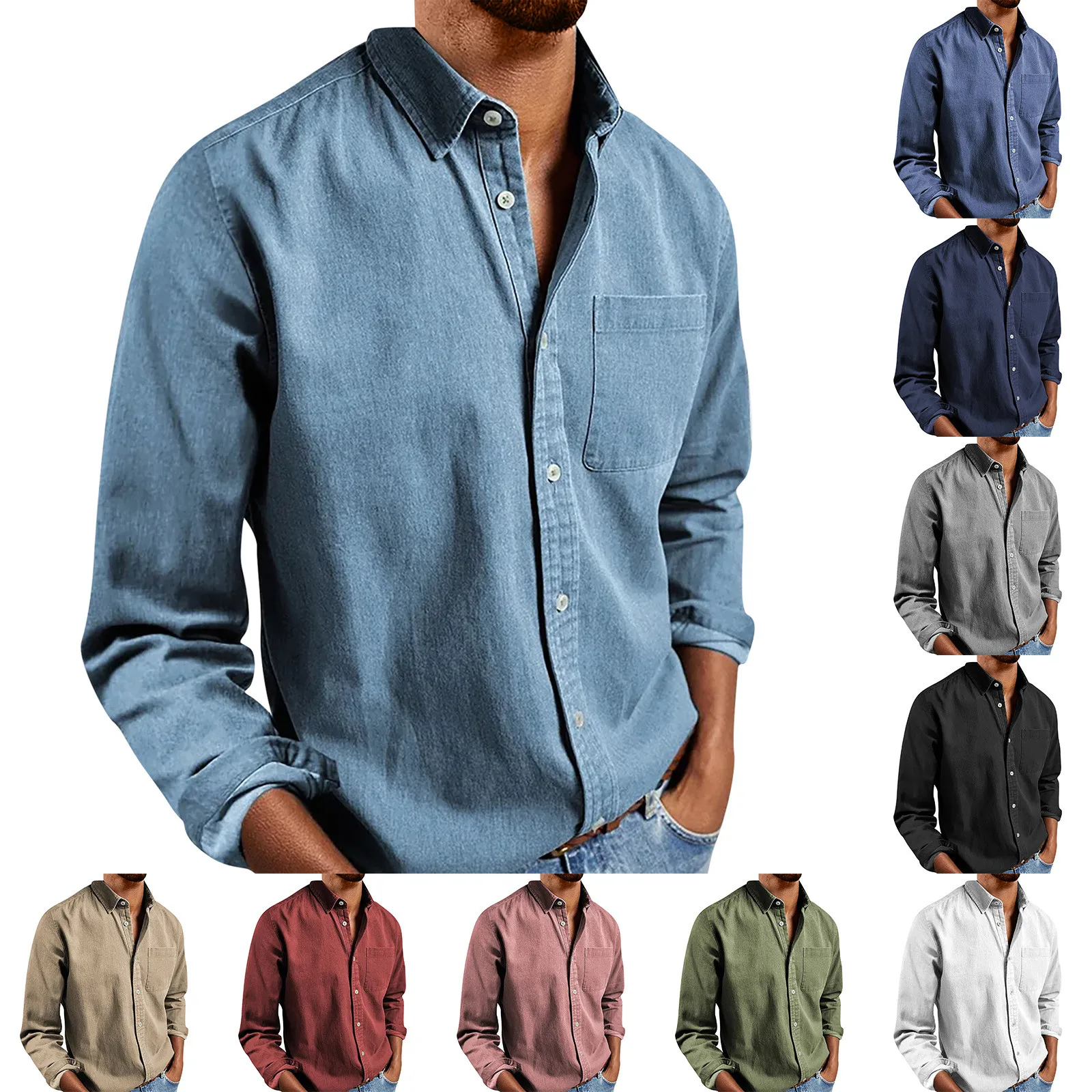 Camisas masculinas clássicas monocromáticas de manga comprida, com deslocamento diário, confortável, solta, casual, com tudo, primavera, outono