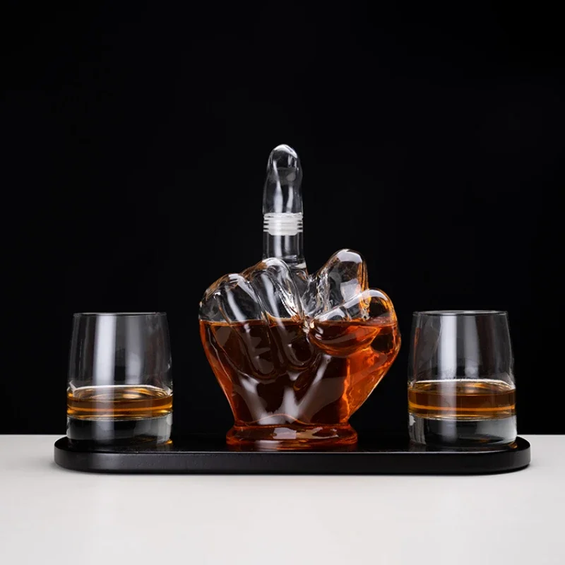 Glass Wine Bottle Decanter Middle Finger Shape Bottle Glass Whiskey Decanter And Glasses Sets