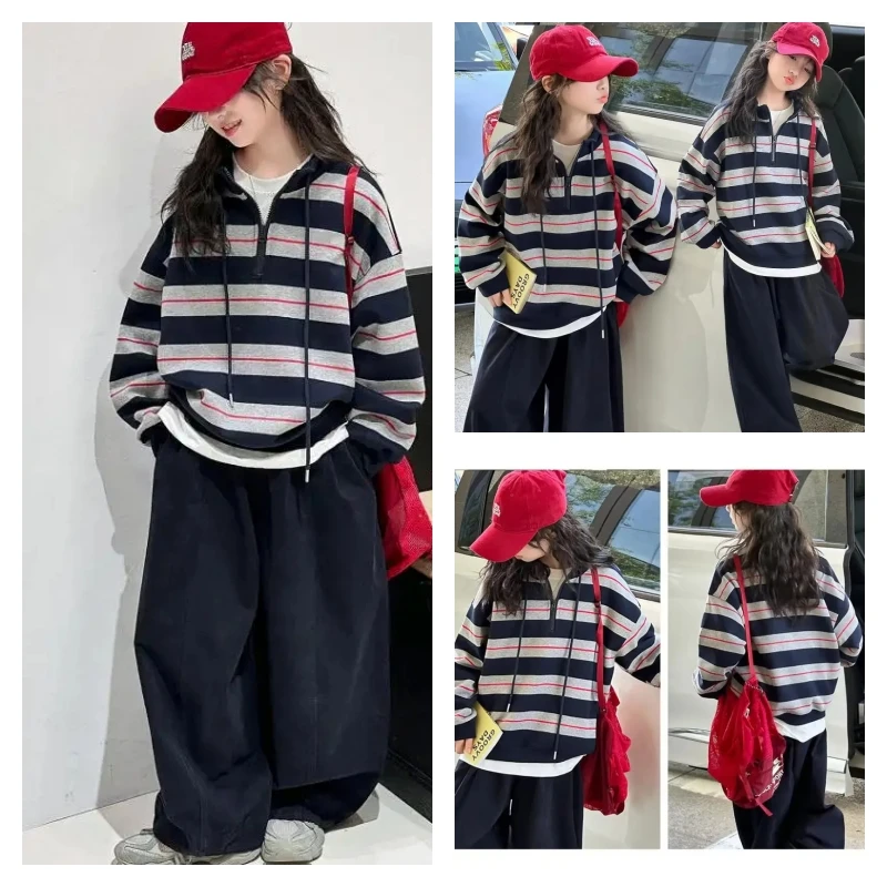 

Горячий кавайный модный пуловер для девочек, комплект со штанами, студенческий весенне-осенний повседневный топ с героями мультфильмов, длинные штаны, комплект из 2 предметов, детская одежда