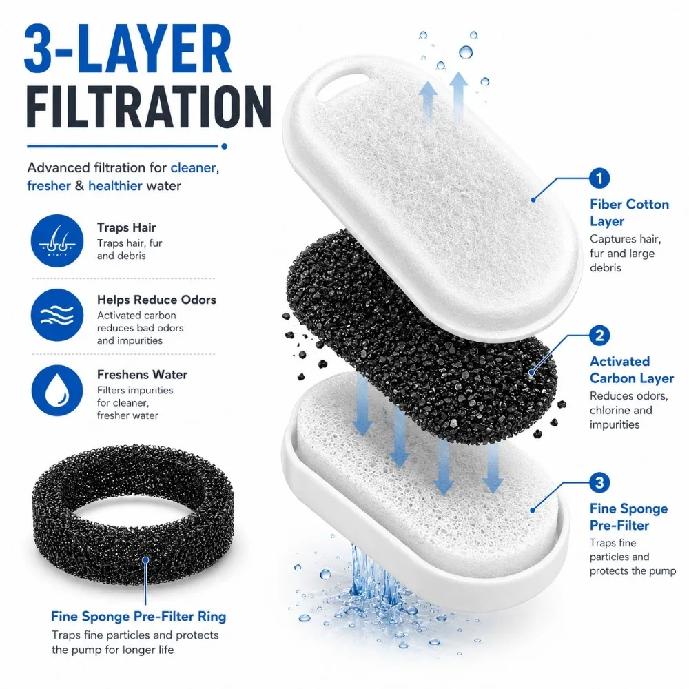 Stainless Steel Pet Fountain Filter Runway Shape Activated Carbon Resin Cartridge for Cat Dog Water Dispenser Replacement view 3