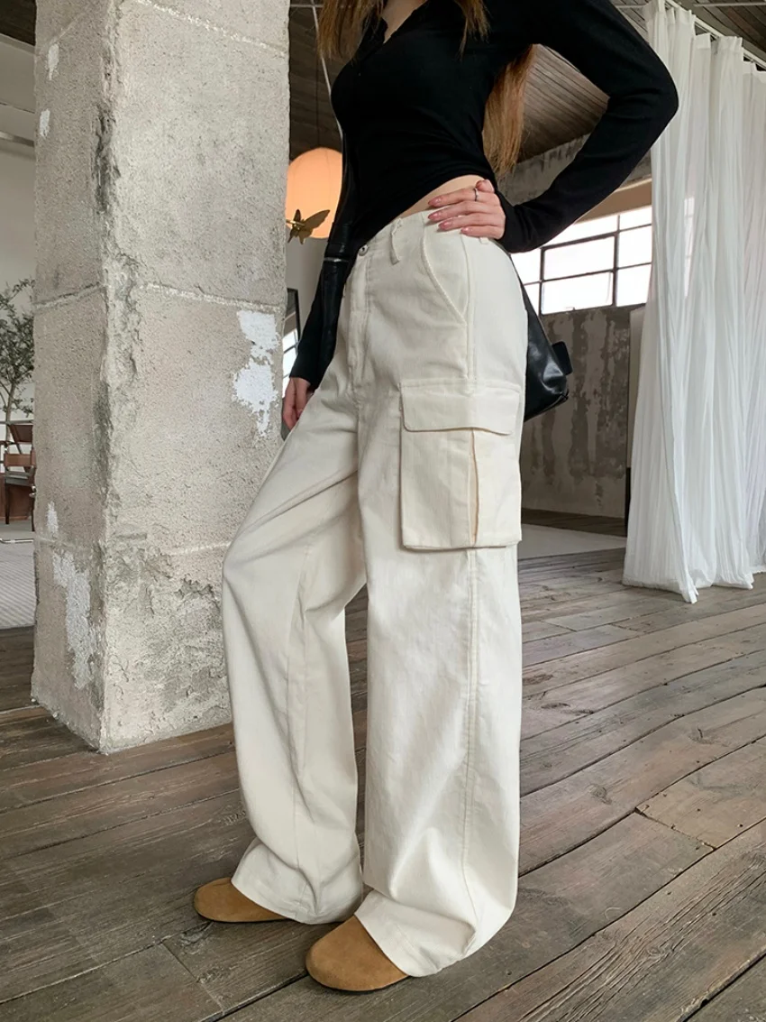 Alien Kitty Women Cargo Pants High Waist Wide Leg Baggy Trousers 2026 OL Loose Mopping Autumn Y2K Streetwear Casual Corduroy