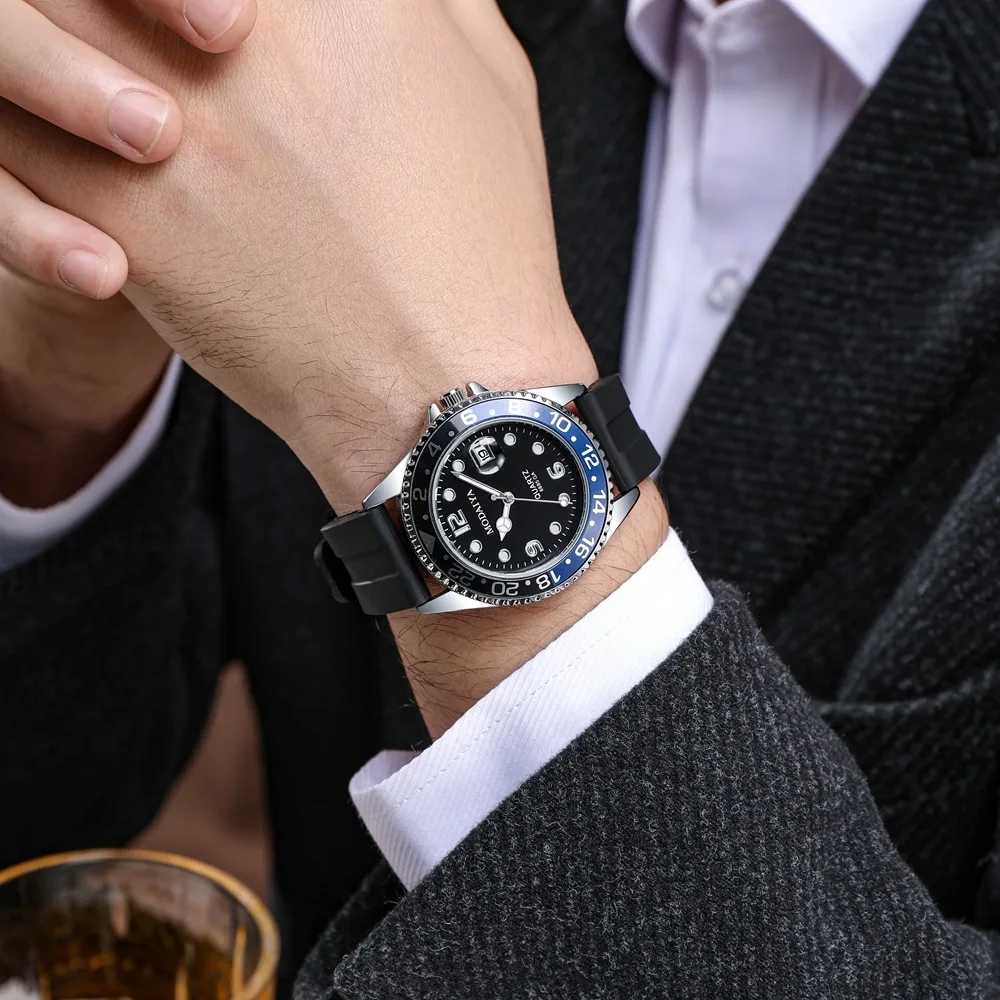 Marca de moda relojes de los hombres Casual relojes de los hombres de los deportes Esfera de acero inoxidable correa de silicona fecha reloj de