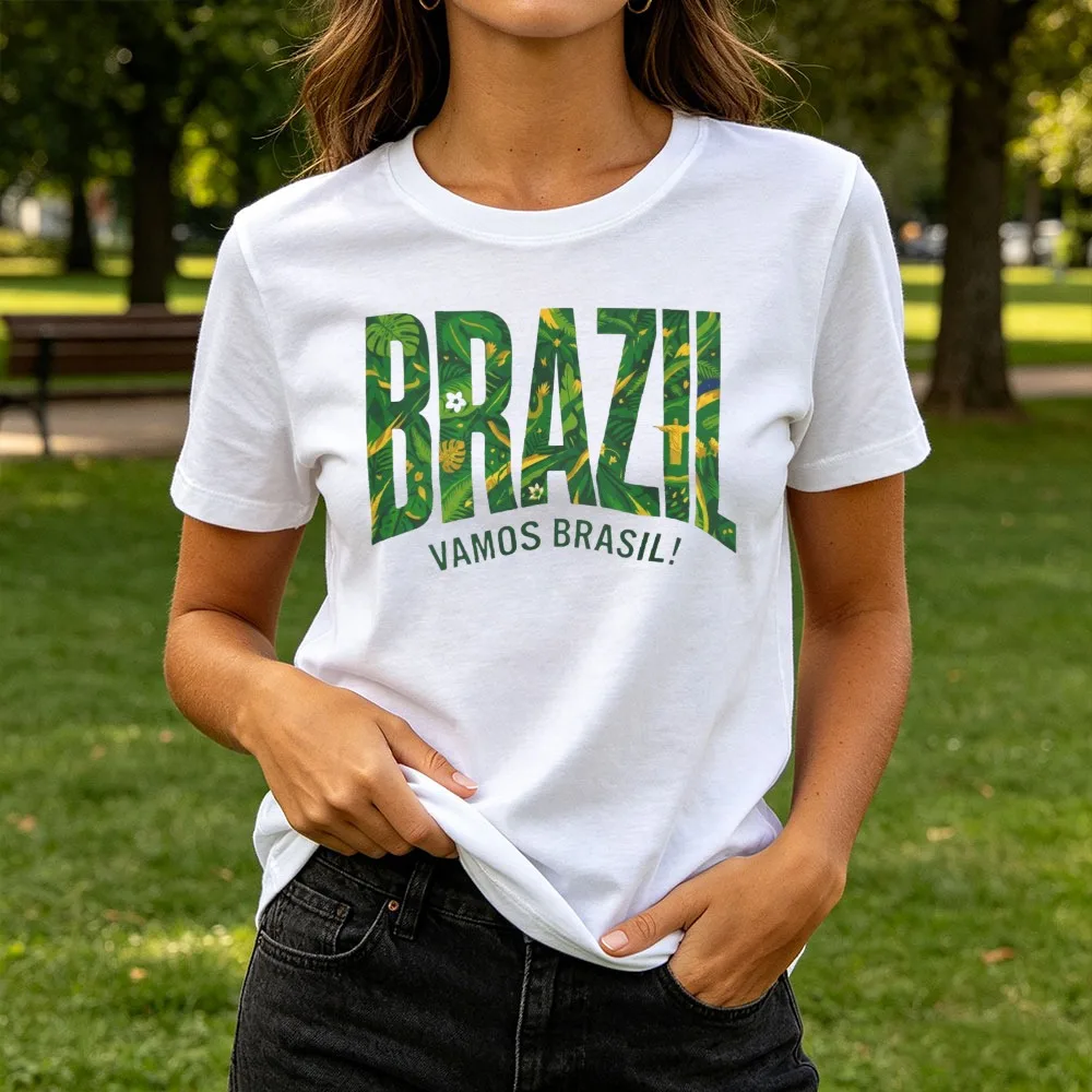 Brazil Shirt Brazil Pride Tops Brazil Sports Clothes Women Green Letters Tees Creative Aesthetics Tops Short Sleeve Tees