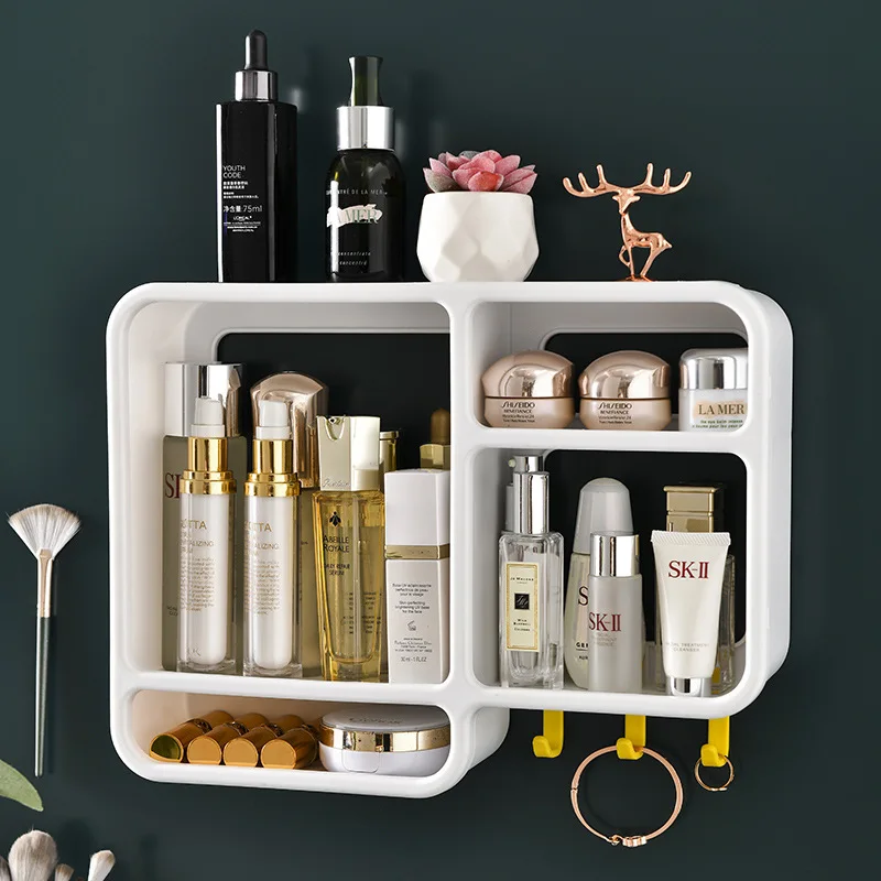 

Wall-mounted Cosmetic Storage Box Free Punching Dust-proof Bathroom Wall Rack Makeup Organizer Lipstick Skincare Containers