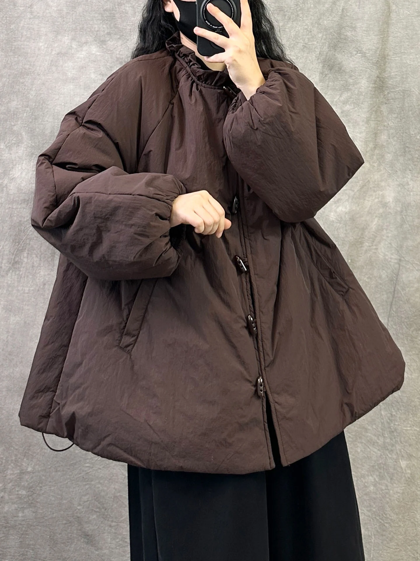 

Thiened Cotton Jaet Women's Winter Coat Warm Flannel Not Puffy Musoom Collar Cotton Outerwear Large Size Button Closure