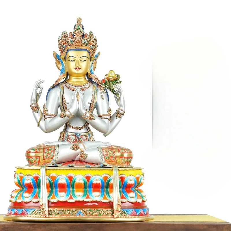 Handmade Buddha statue with four arms Guanyin Sakya craftsmanship statue ornament