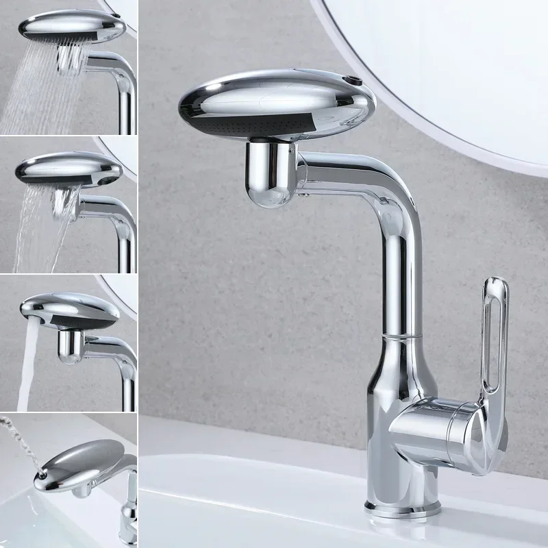 Stainless Steel Basin Faucets Bathroom Faucet Household Multi-Function 4 Modes Nozzle Faucet Filtration Hot and Cold Tap