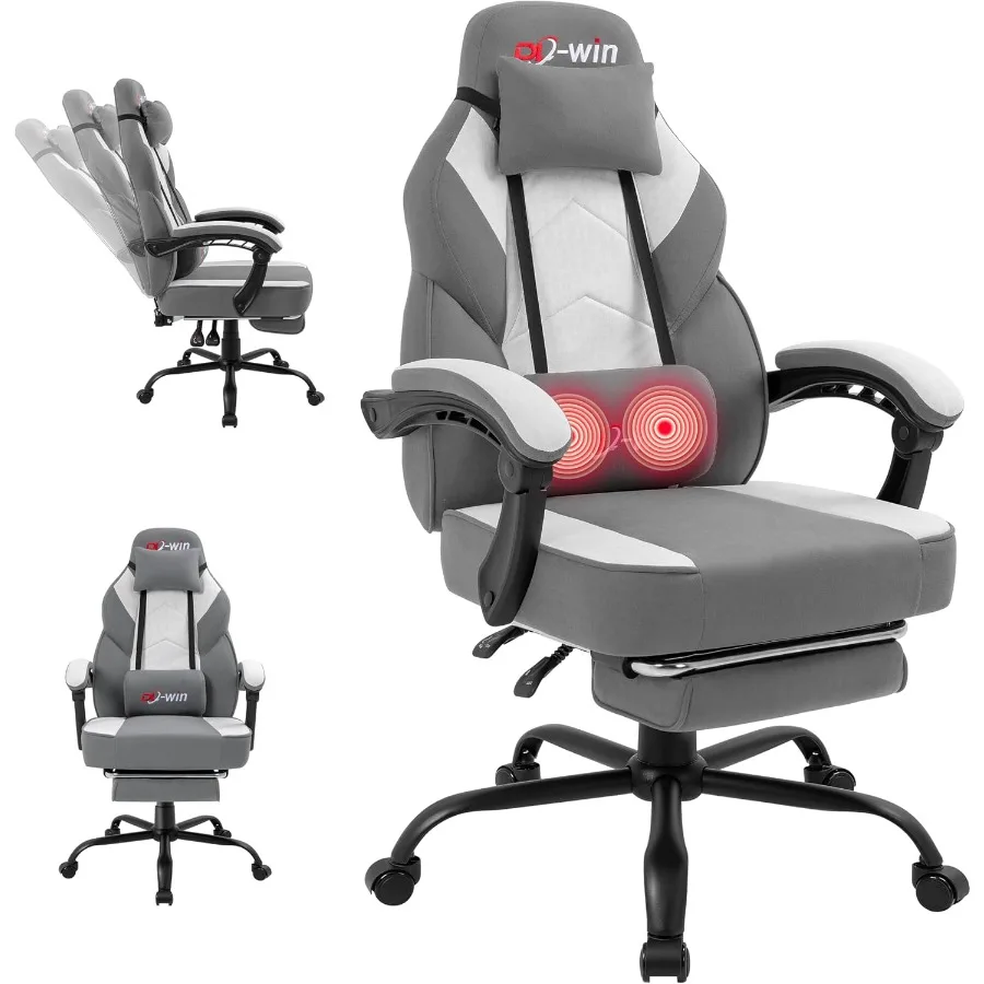 Gaming Chair for Adults with Footrest and Massage Lumbar Support, Ergonomic High Back Gamer Chair, Adjustable Swivel Computer G