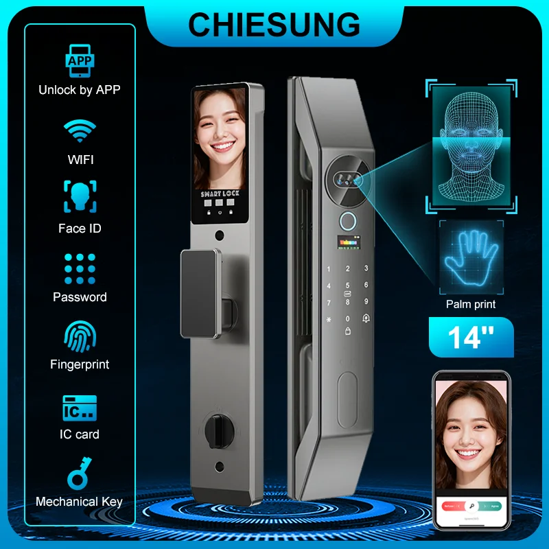 Tuya – serrure de porte intelligente, reconnaissance faciale 3D, empreinte digitale, entrée sans clé, contrôle par application WIFI, déverrouillage automatique, serrure numérique antivol