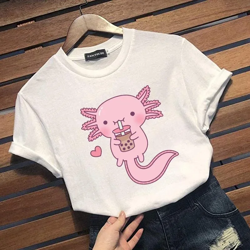 T-Shirt stampata grafica Kawaii Axolotl nuova carina da donna Casual Outdoor carina girocollo manica corta camicia Y2K top