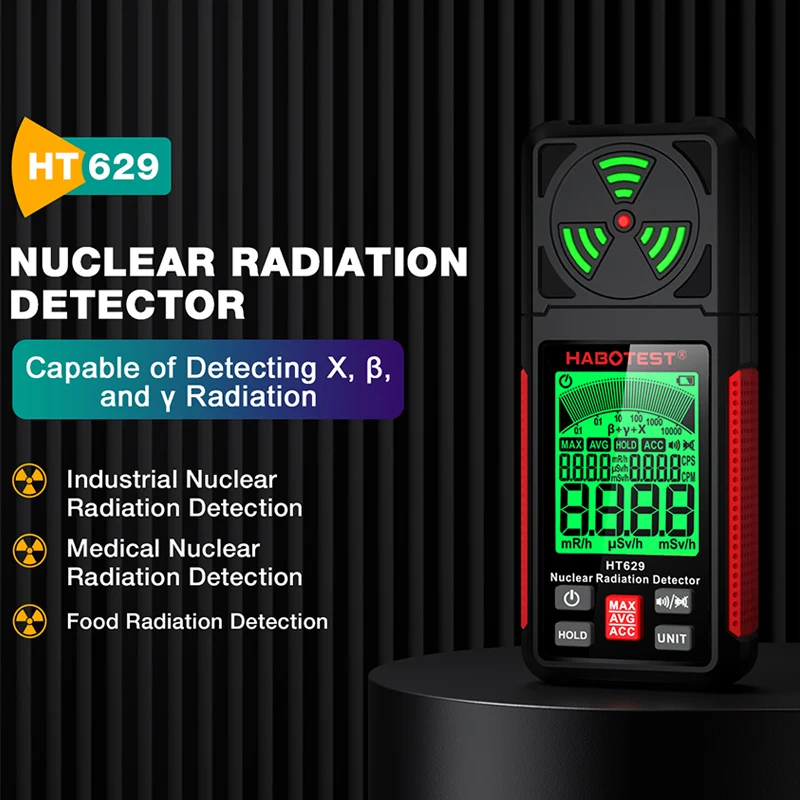 HT629 Handheld Nuclear Radiation Detector LCD Display Household Radioactive Tester Geiger Counter X-ray Y-ray B-ray Detection