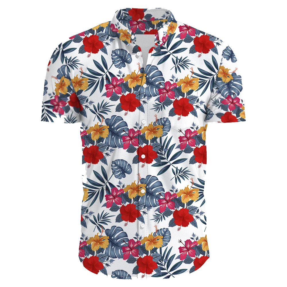 2024 Summer Men\'s Casual Floral Print Short Sleeve Top Hawaiian Shirt For Mens Clothes Daily New High Quality Lapel Oversized