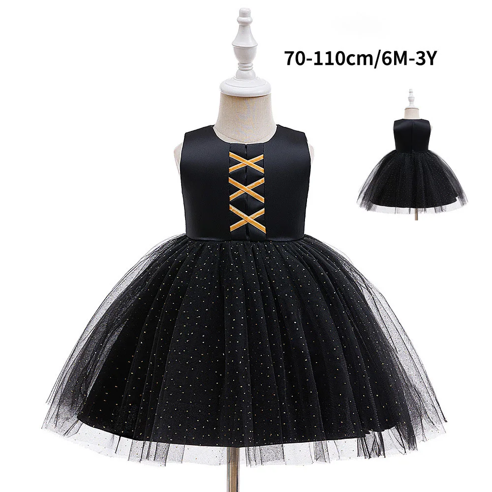 

Black Sleeveless Fluffy Girl Clothes Shiny Mesh Witch Halloween Costumes Kids Birthday Party Princess Children's Girly Dresses
