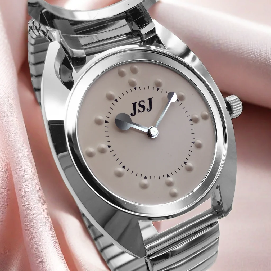 Braille Damen Taktile Uhr Expansion Band Rosa Zifferblatt