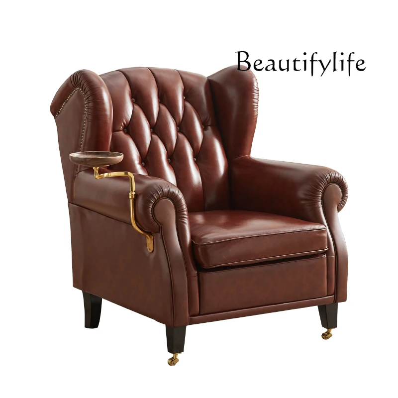 

Modern American medieval retro oil wax leather single sofa chair high-end living room home chair