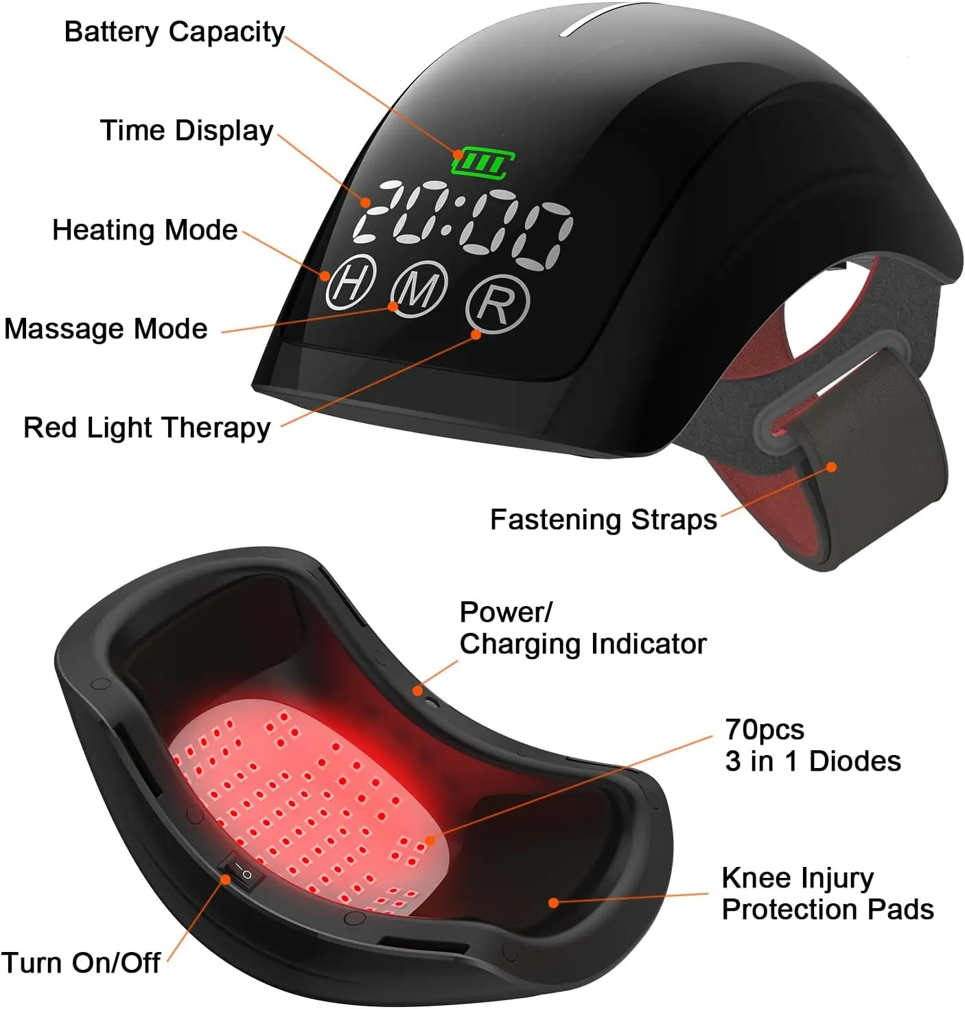 Knee Massager 880nm Laser Red Light Therapy 70pcsx3 in 1 Beads 660nm 630nm Infrared Vibration Massage for Knee Joint Pain Relief