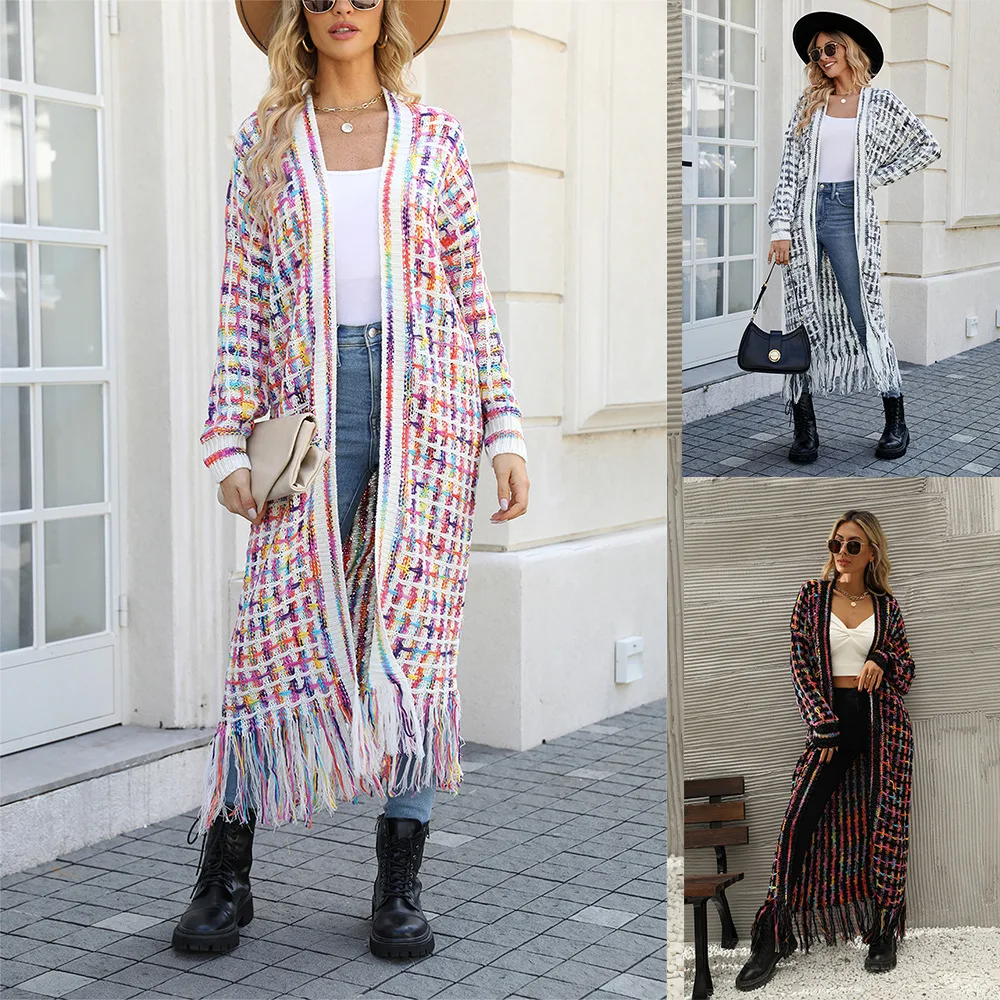 

2024 winter clothing new large size fringed long cardigan jacket sweater popular women's clothing wholesale
