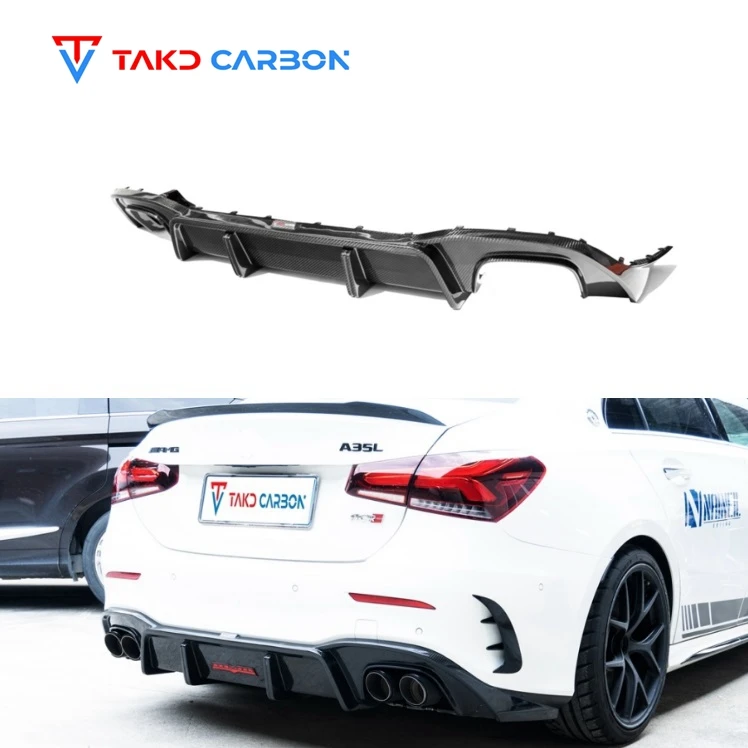 High Quality TAKD Dry Carbon Fiber Rear Bumper Lip Carbon Fiber Rear Diffuser For Benz Amg A35L 2019-2023