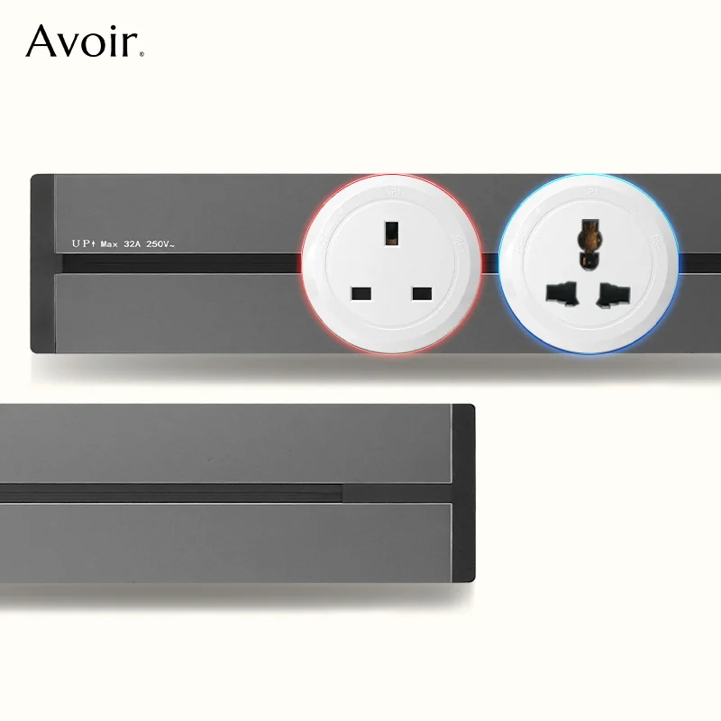 Avoir Surface Mounted Track Socket Home Kitchen Office Removable Power Outlet UK Universal Adapter Plug With LED Indicator Light