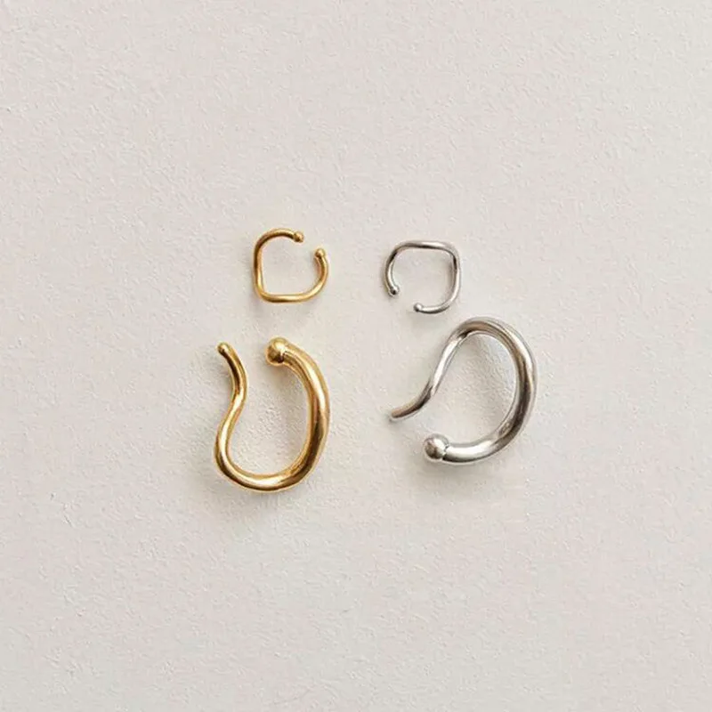 HUANZHI Twisted Metal Earbone Clip Female Ear Clips Set  for Women Girls French Retro Fashion Irregular Party Jewelry Gifts