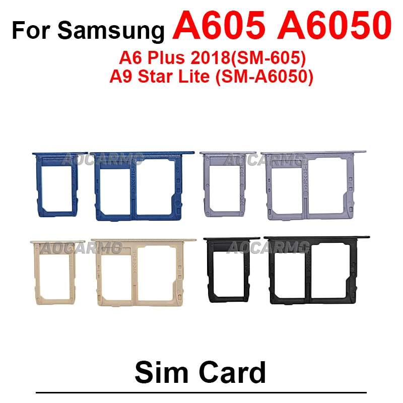 Black Gold Blue Sim Card MicroSD SIM Tray Slot Socket Replacement Part For Samsung Galaxy A9 Star Lite SM- A6050 / A6 Plus A605