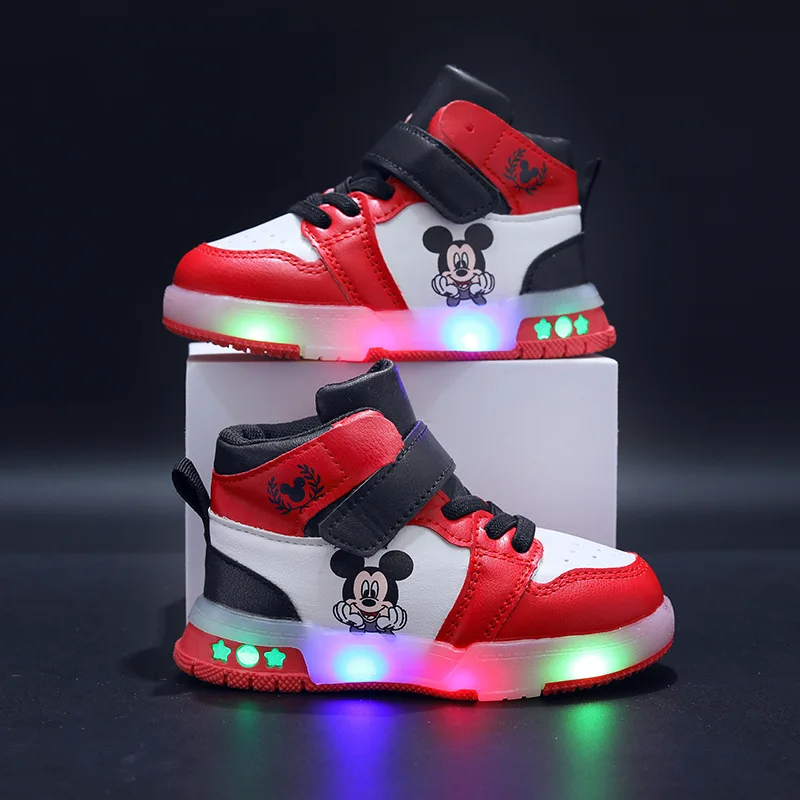 Disney Mädchen-Freizeitschuhe, PU-Leder, Mickey Mouse, LED-Leuchtschutz, Kinder-Sneaker, 1–6 Jahre alte Sport-Freizeitschuhe für Jungen 3