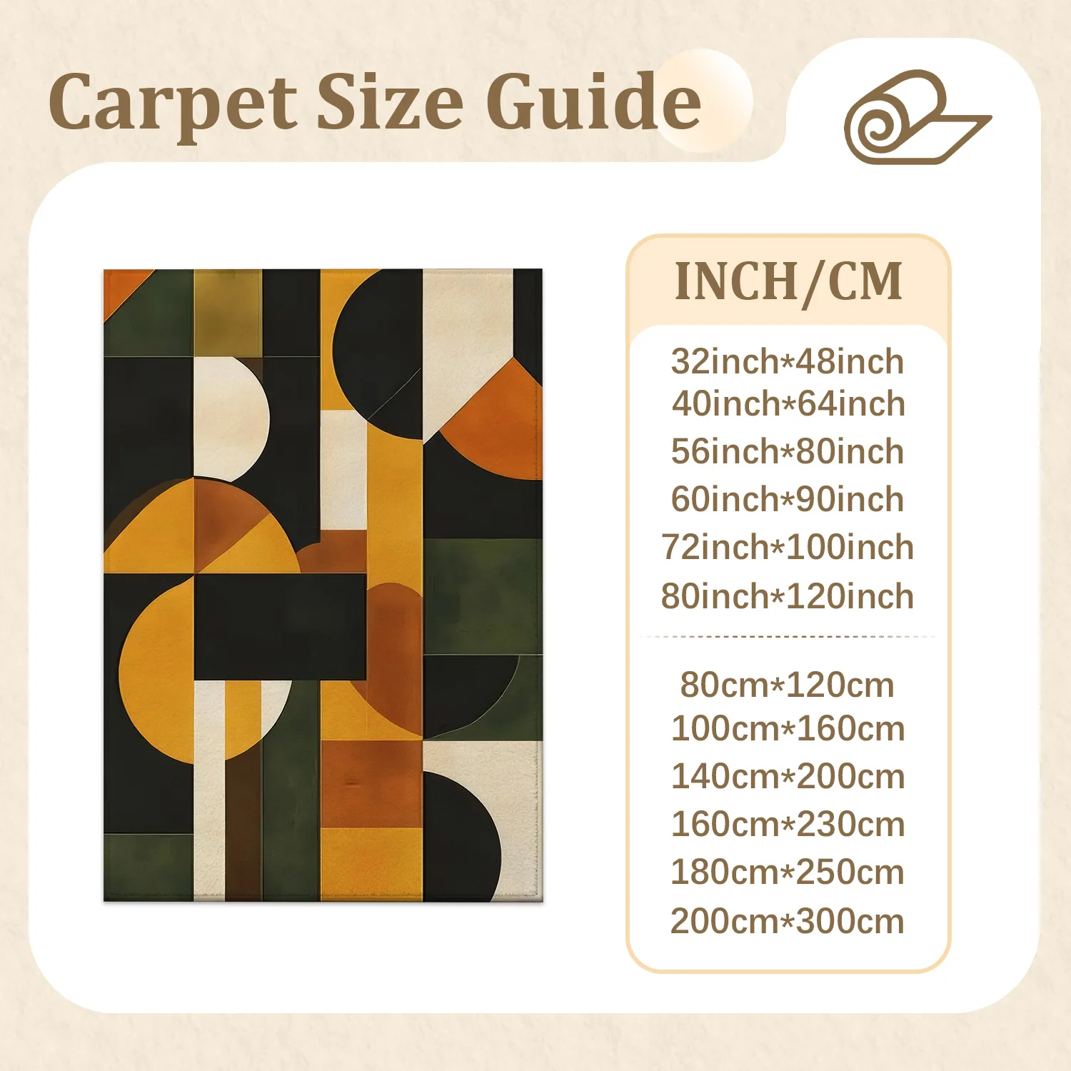 Large Indoor Area Rug, Soft Velvet Low Pile Rug with Non-Slip Dotted Backing, Machine Washable Mid-Century Modern Geometric Pattern in Warm Mustard Olive Burnt Orange Tones for Living Room Bedroom Decor