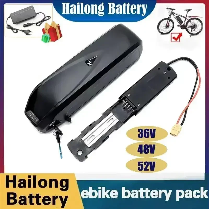 Hailong-電動自転車バッテリー,オリジナル,BMS,350W, 500W, 750W, 1000Wモーター用,無料ギフト充電器,新品,48V, 36V, 52V, 40Ah