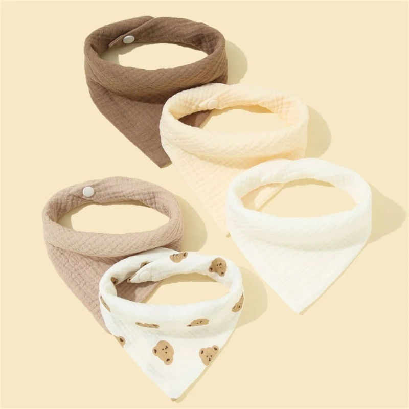 

5PCS Baby Bib Soft Breathable Drool Bib Cotton Burp Cloth Snap Bibs Infant Teething Bib Print Neck Scarf Nursing Supply