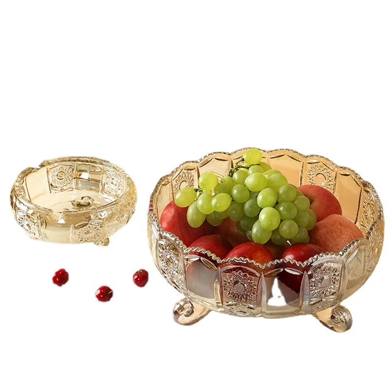 Glass Three-Legged Fruit Plate Light Luxury Household Living Room New High-End Dry