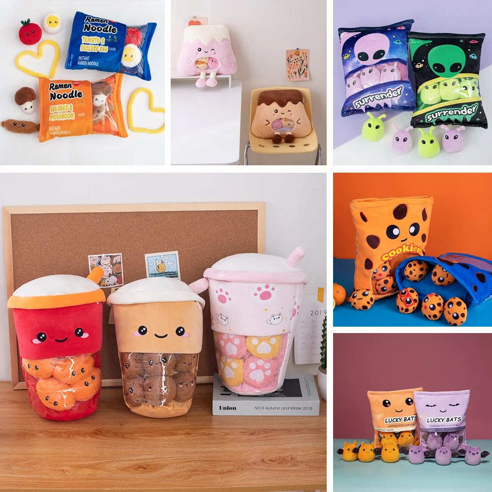 

A Bag of Lucky Bats Plush Toy Creative Cookie Bag Doll Mini Alien Balls Pudding Snack Cushion Room Decor Birthday Gift