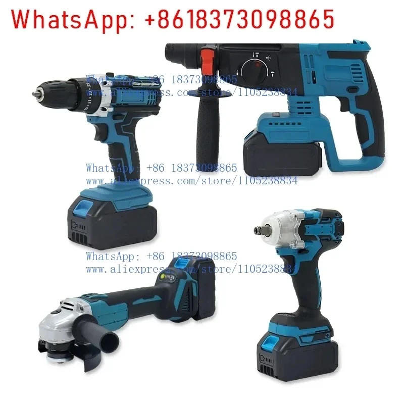21V cordless rechargeable lithium battery professional angle grinder impact wrench drill kit power tool set