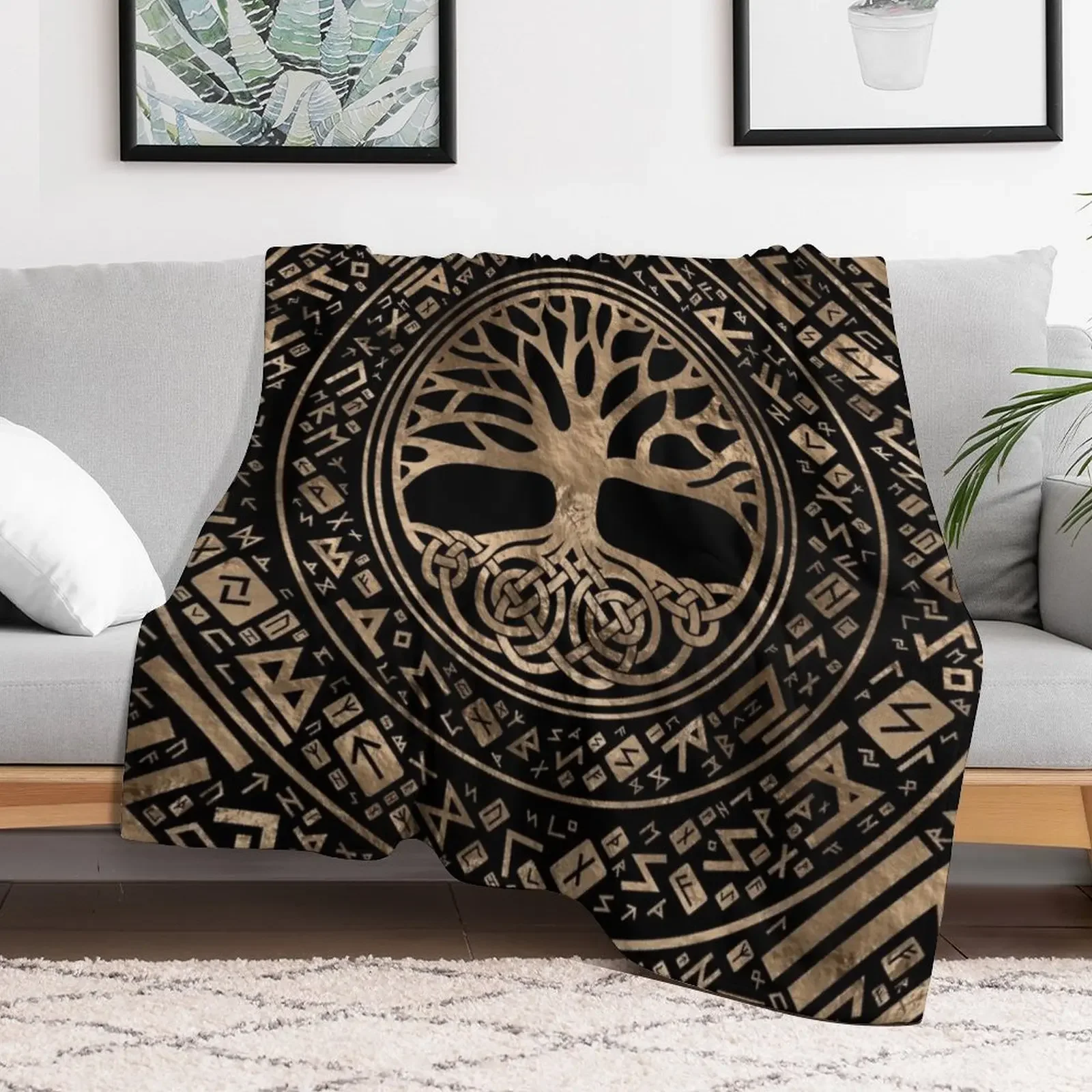 Tree of life -Yggdrasil Runic Pattern Throw Blanket Thins anime blankets and throws Blankets